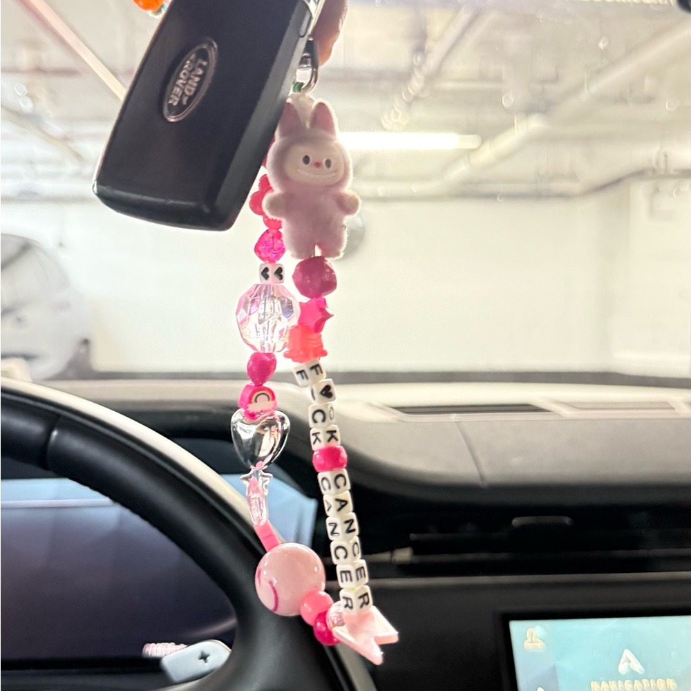 Pink Beaded Keychain with labubu Charm